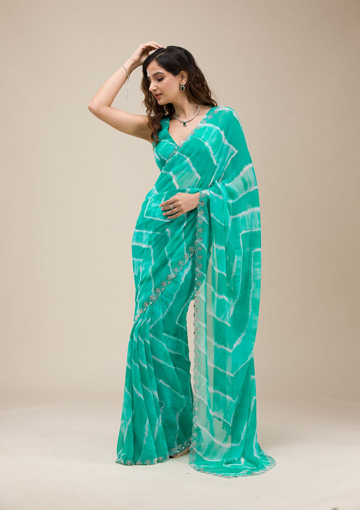 Rama Green Printed Georgette Saree-Koskii