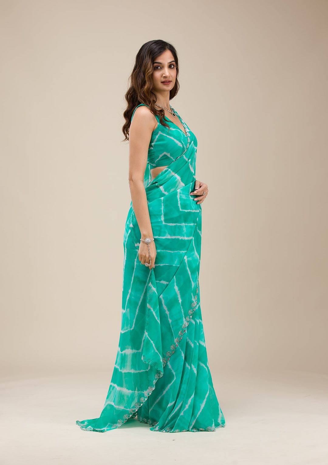 Rama Green Printed Georgette Saree-Koskii