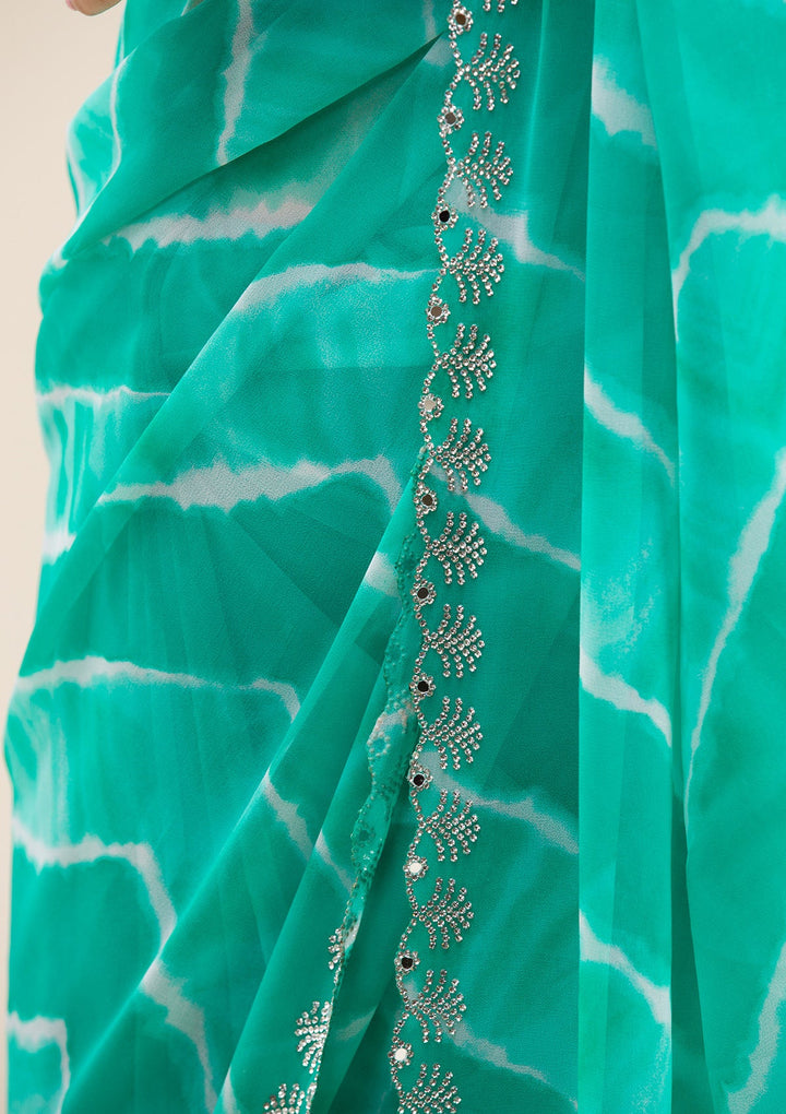 Rama Green Printed Georgette Saree-Koskii