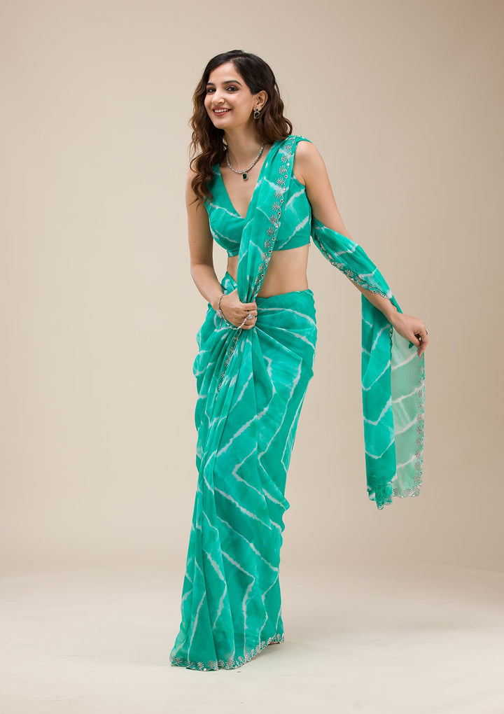 Rama Green Printed Georgette Saree-Koskii