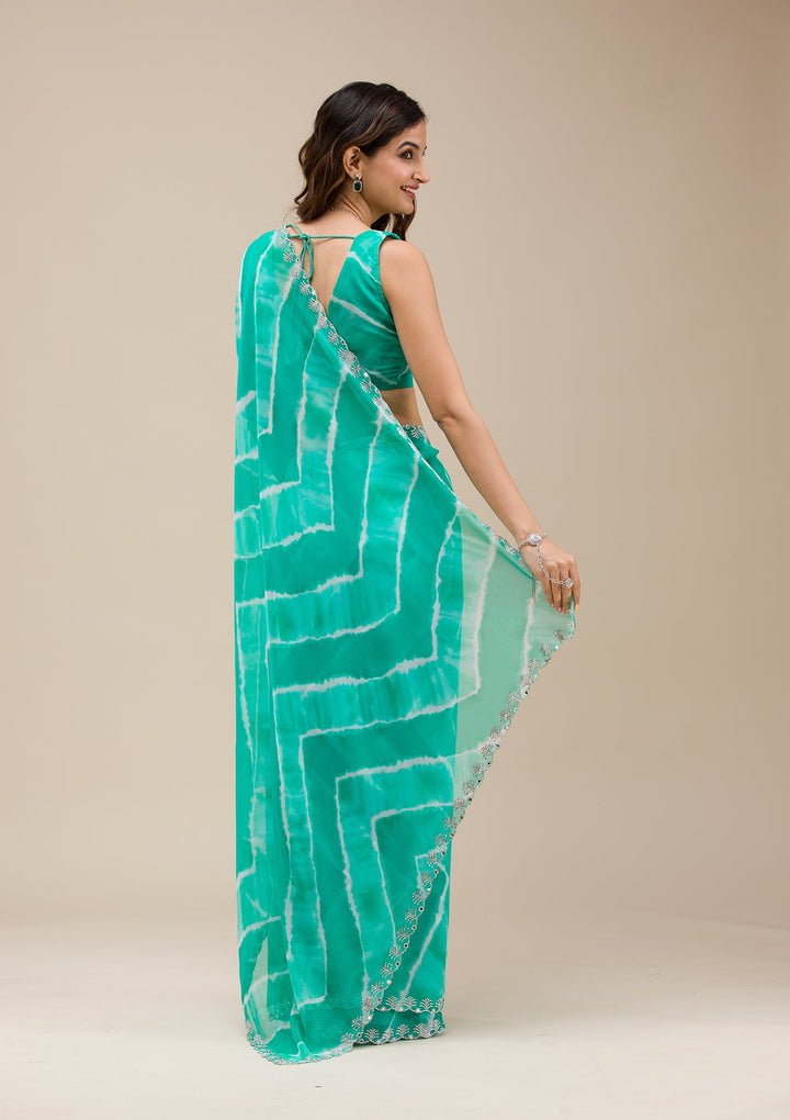 Rama Green Printed Georgette Saree-Koskii
