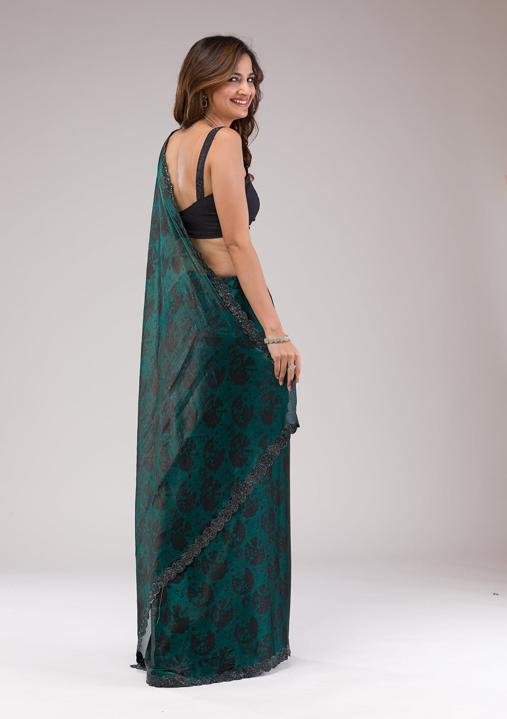 Rama Green Printed Organza Saree-Koskii
