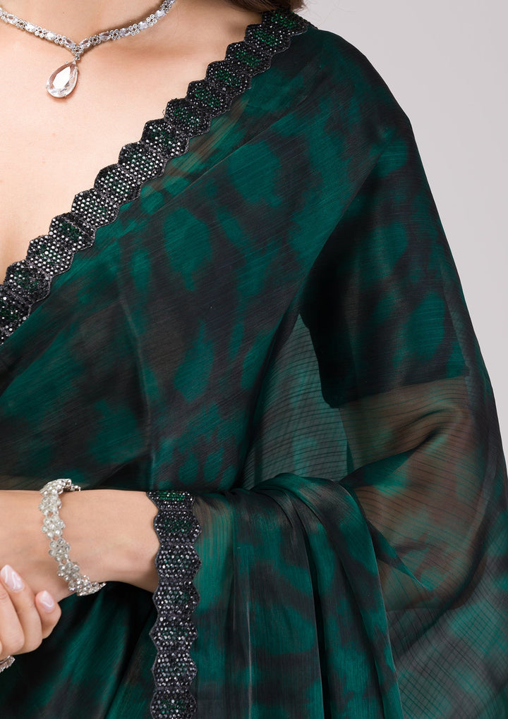 Rama Green Printed Organza Saree-Koskii