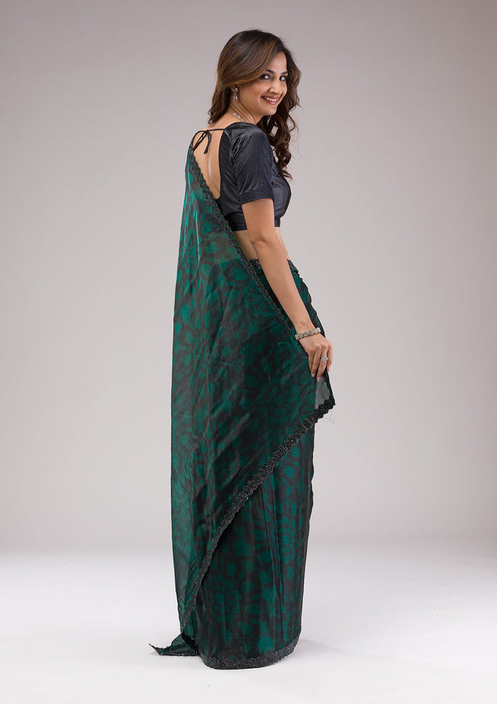 Rama Green Printed Organza Saree-Koskii