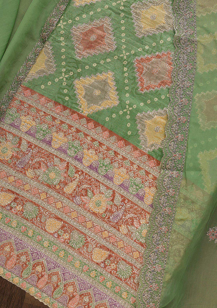 Rama Green Printed Semi Crepe Unstitched Salwar Suit-Koskii