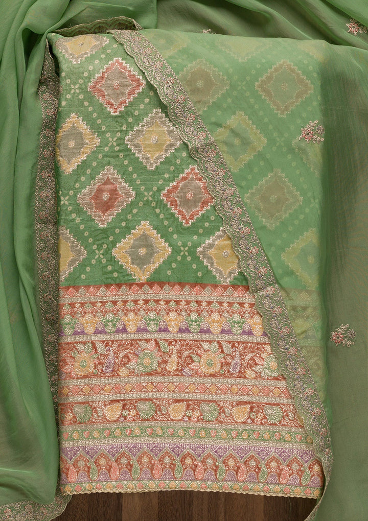 Rama Green Printed Semi Crepe Unstitched Salwar Suit-Koskii