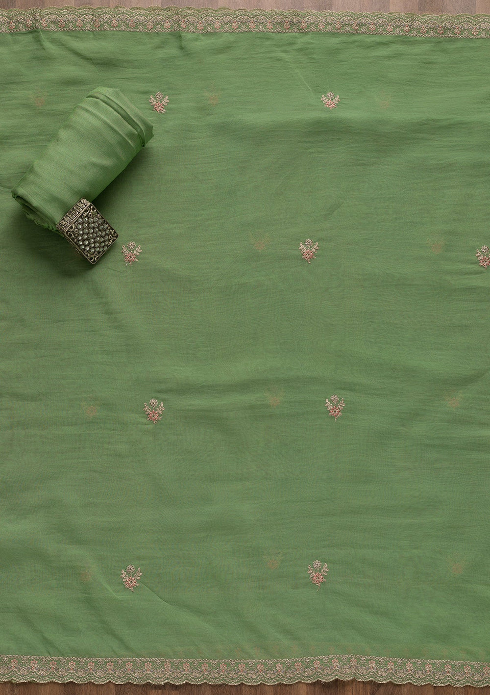 Rama Green Printed Semi Crepe Unstitched Salwar Suit-Koskii