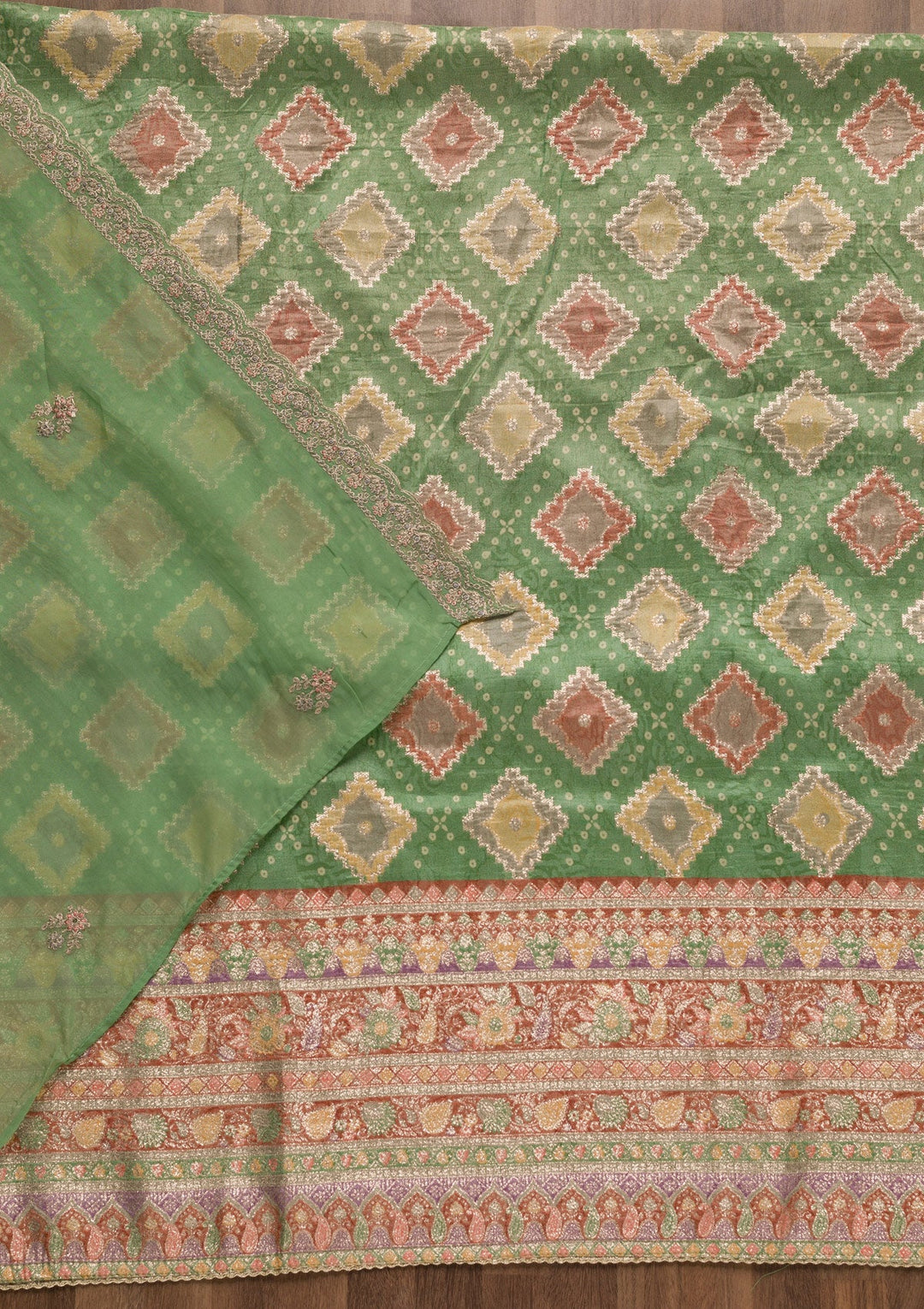 Rama Green Printed Semi Crepe Unstitched Salwar Suit-Koskii