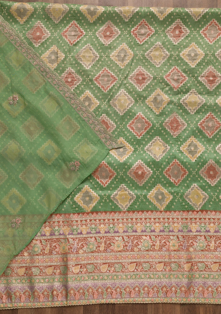 Rama Green Printed Semi Crepe Unstitched Salwar Suit-Koskii