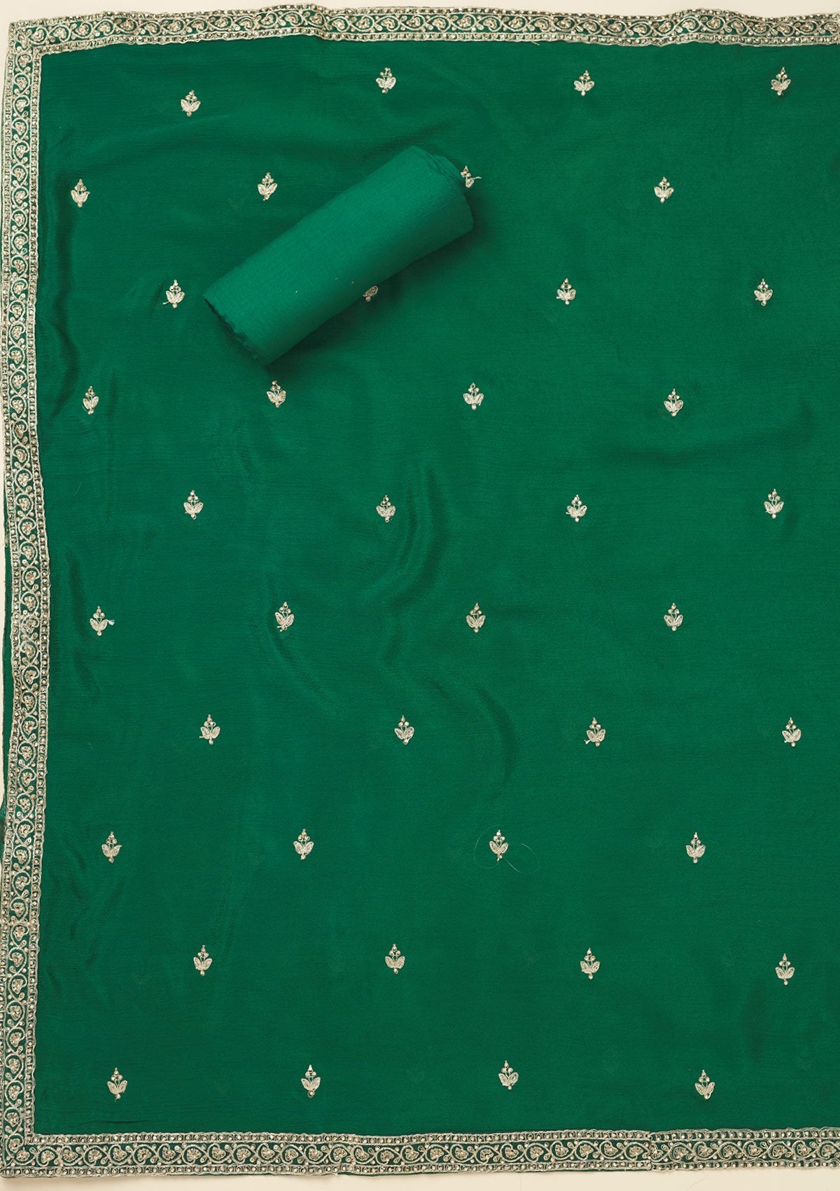 Rama Green Printed Semi Crepe Unstitched Salwar Suit-Koskii