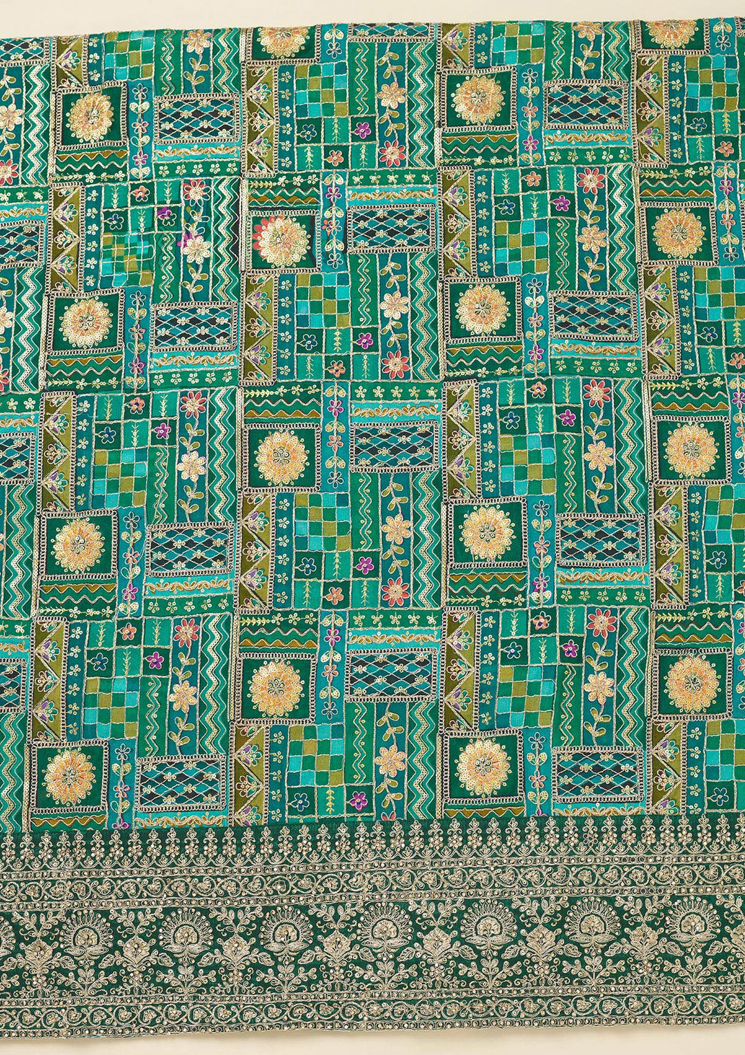 Rama Green Printed Semi Crepe Unstitched Salwar Suit-Koskii