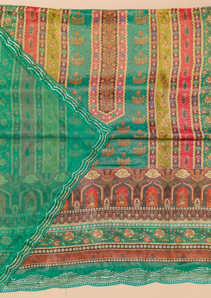 Rama Green Printed Tissue Unstitched Salwar Suit