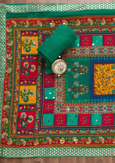 Rama Green Sequins Tissue Unstitched Salwar Suit-Koskii