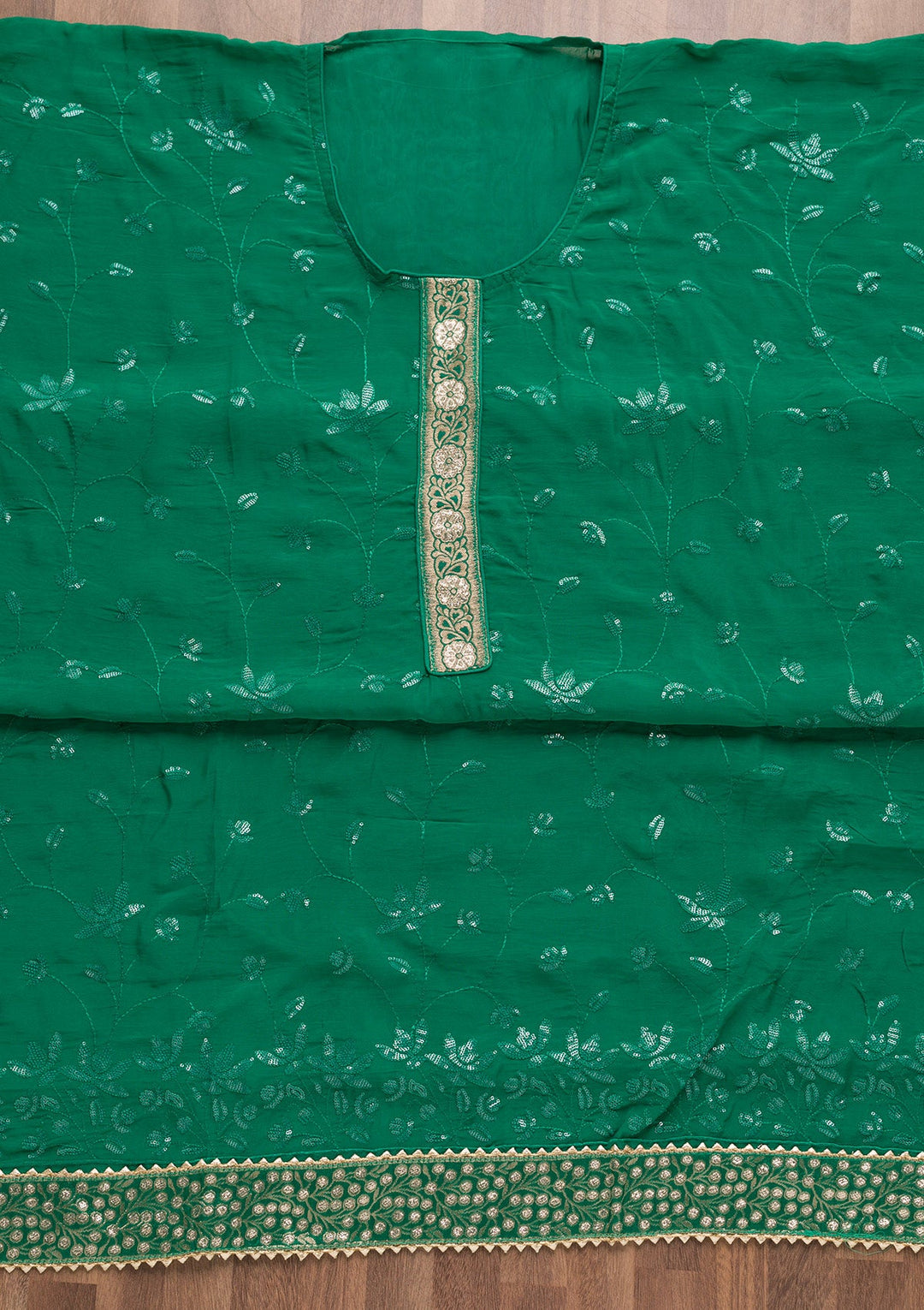 Rama Green Sequins Tissue Unstitched Salwar Suit-Koskii