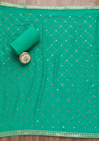 Rama Green Stonework Banarasi Silk Unstitched Salwar Suit-Koskii