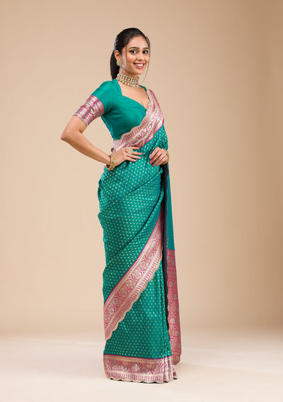 Rama Green Stonework Soft Silk Saree