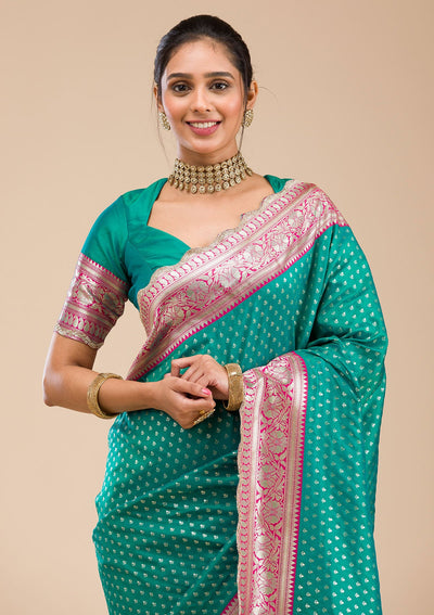 Rama Green Stonework Soft Silk Saree