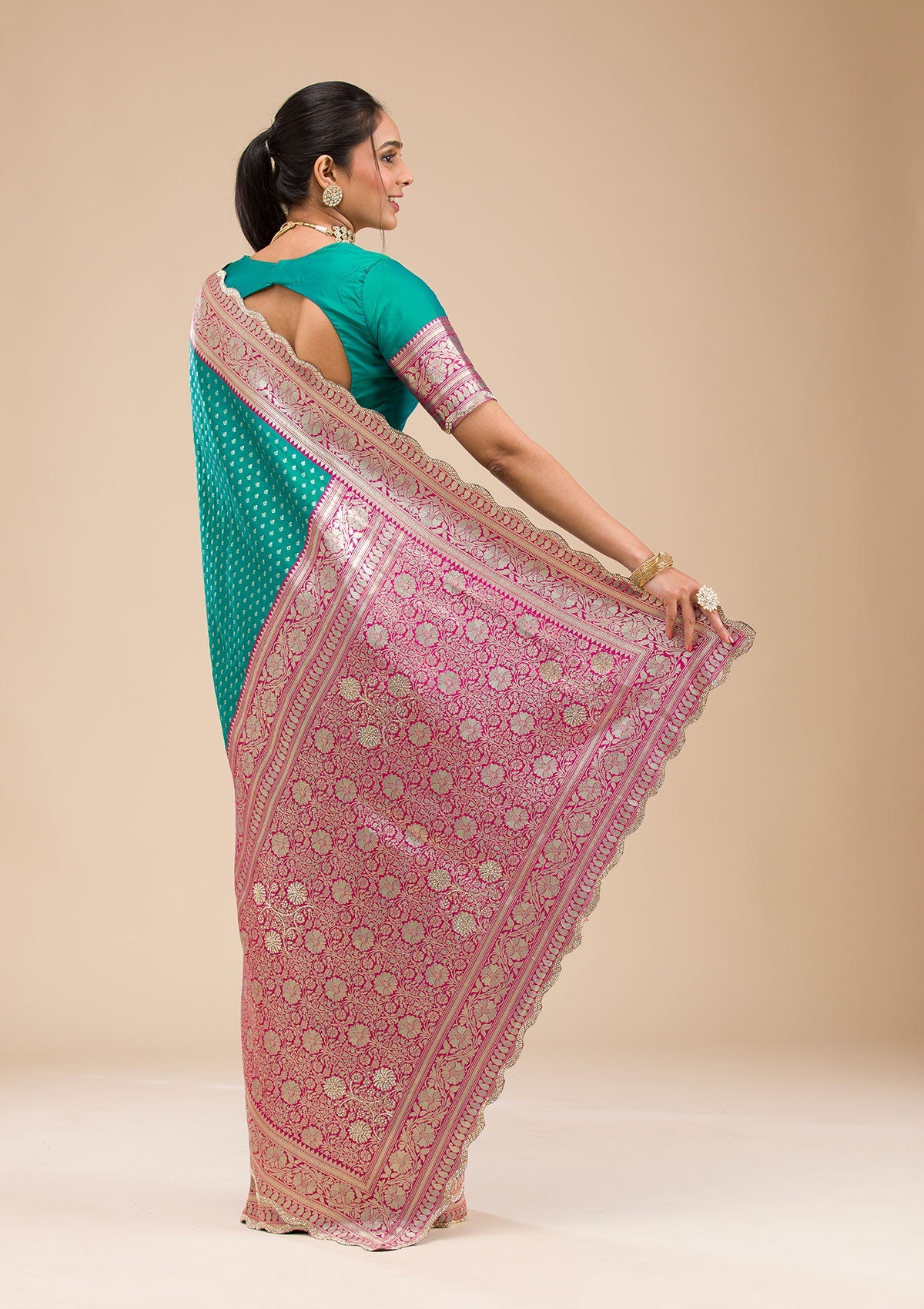 Rama Green Stonework Soft Silk Saree