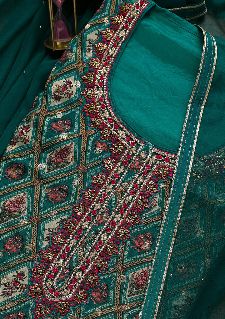 Rama Green Stonework Tissue Unstitched Salwar Suit-Koskii