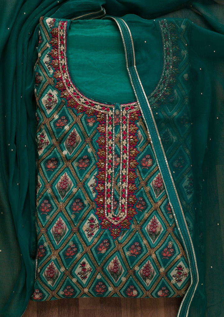 Rama Green Stonework Tissue Unstitched Salwar Suit-Koskii