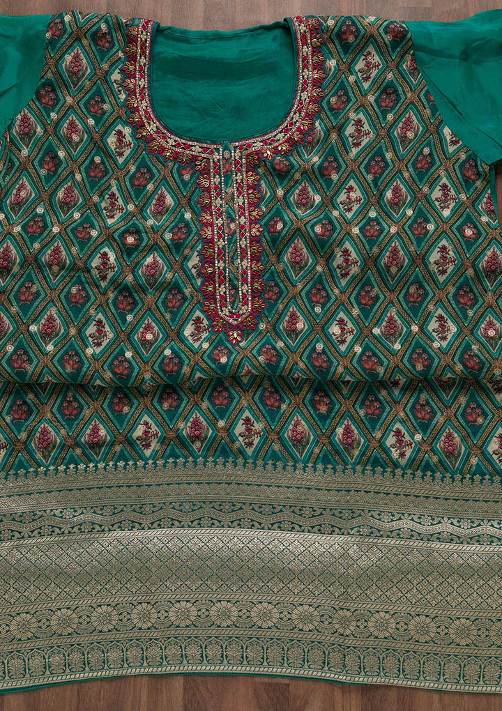 Rama Green Stonework Tissue Unstitched Salwar Suit-Koskii