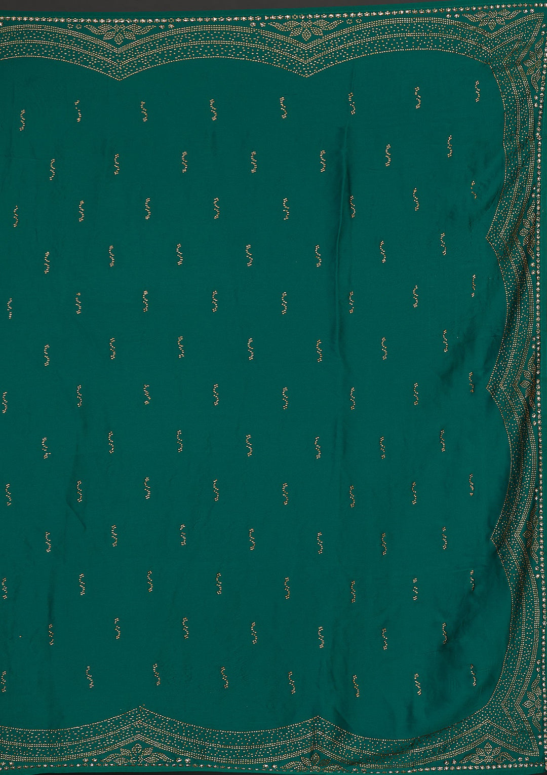 Rama Green Swarovski Satin Saree-Koskii