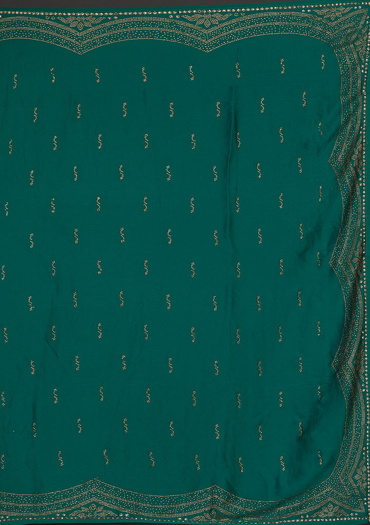 Rama Green Swarovski Satin Saree-Koskii
