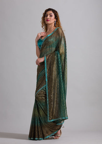 Rama Green Swarovski Shimmer Georgette Saree-Koskii