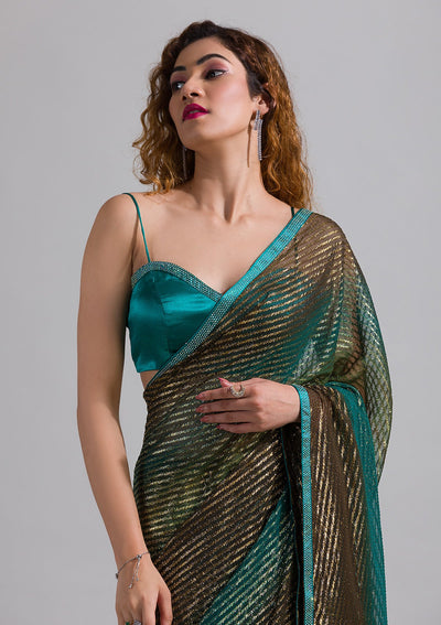 Rama Green Swarovski Shimmer Georgette Saree-Koskii