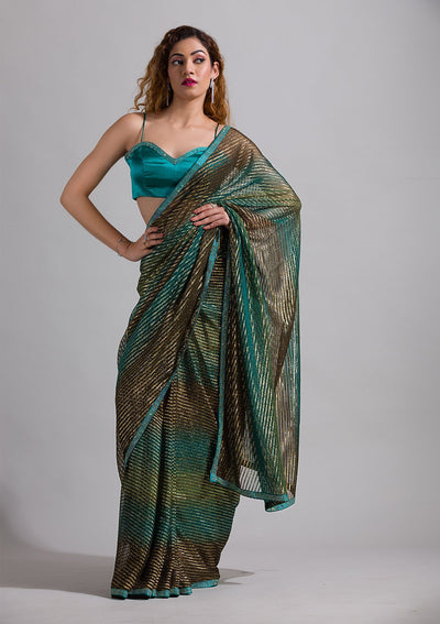 Rama Green Swarovski Shimmer Georgette Saree-Koskii