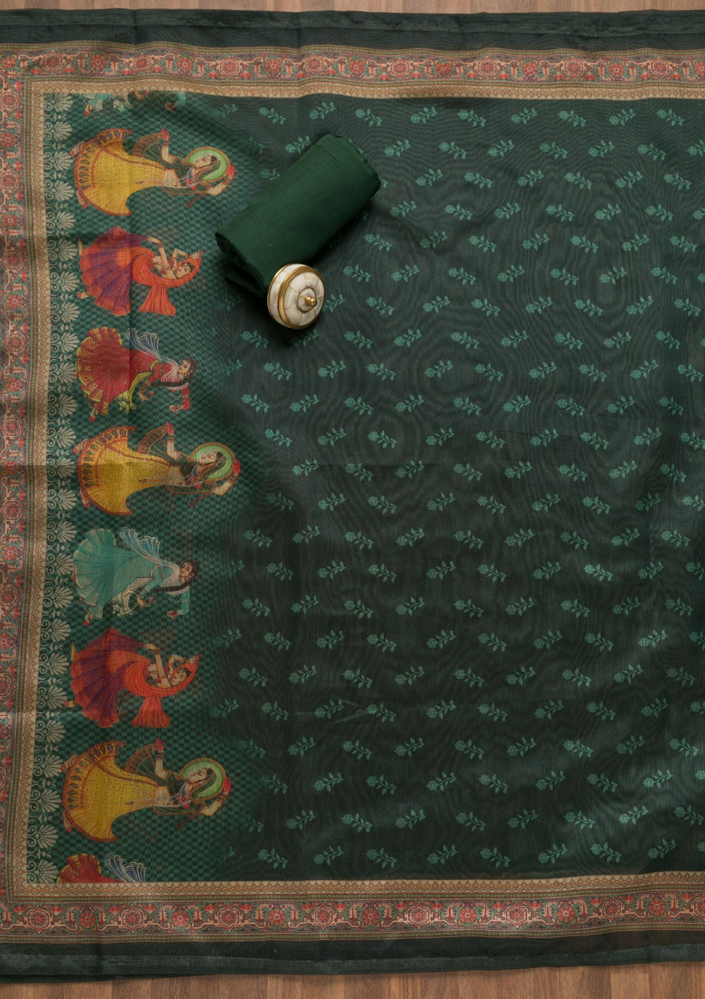 Rama Green Threadwork Chanderi Unstitched Salwar Suit-Koskii