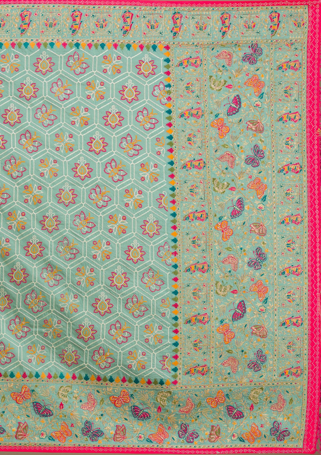 Rama Green Threadwork Soft Silk Saree-Koskii