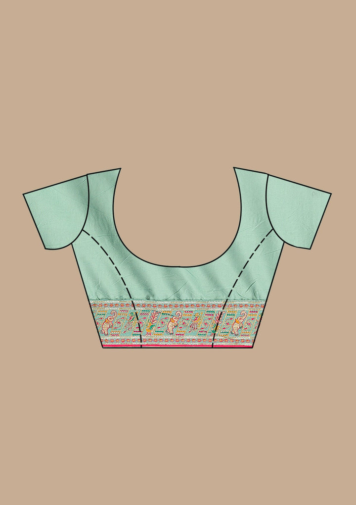 Rama Green Threadwork Soft Silk Saree-Koskii