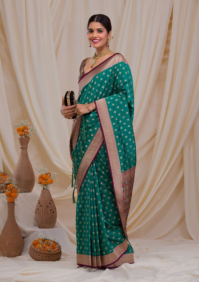 Rama Green Zariwork Banarasi Silk Saree-Koskii