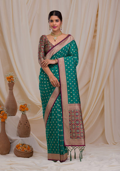 Bottle Green Stonework Semi Crepe Designer Saree-Koskii