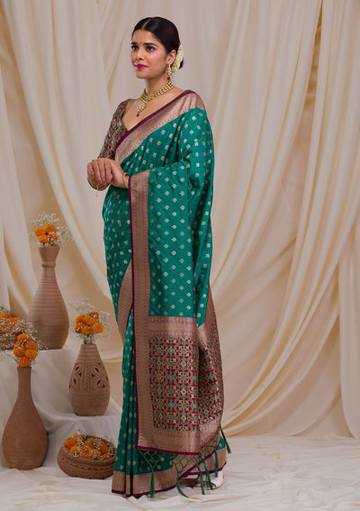 Sea Green Sequins Semi Crepe Designer Saree-Koskii