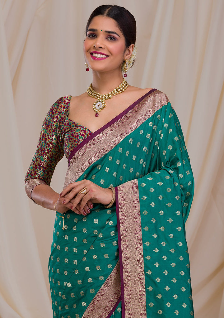 Bottle Green Stonework Semi Crepe Designer Saree-Koskii