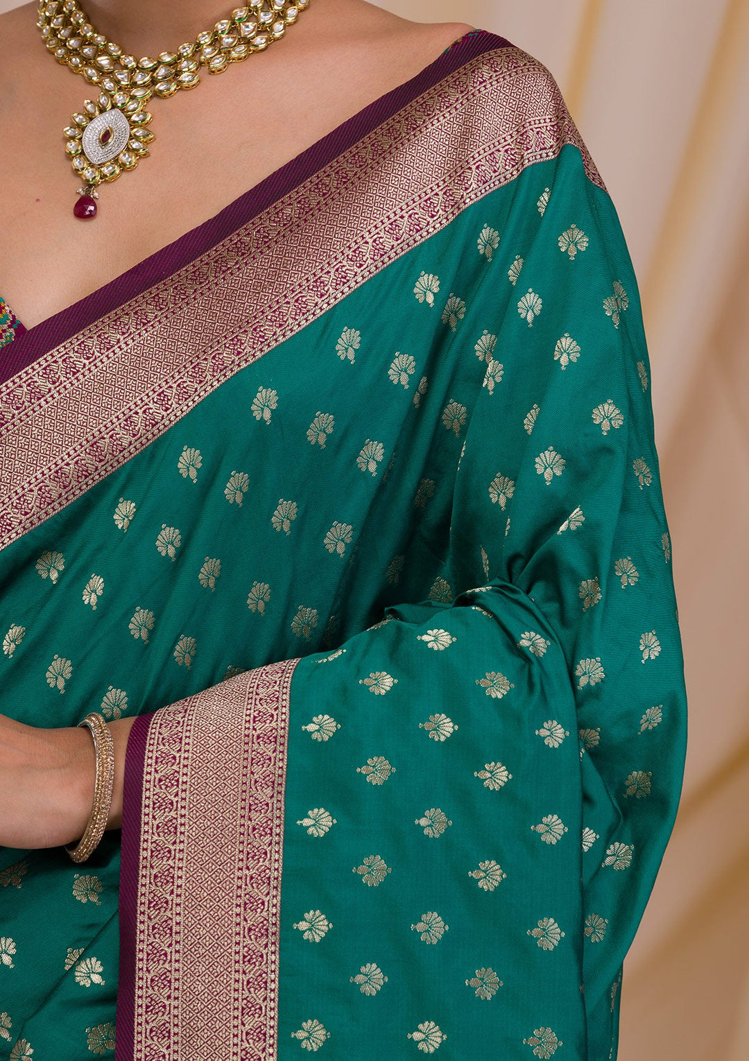 Bottle Green Stonework Semi Crepe Designer Saree-Koskii