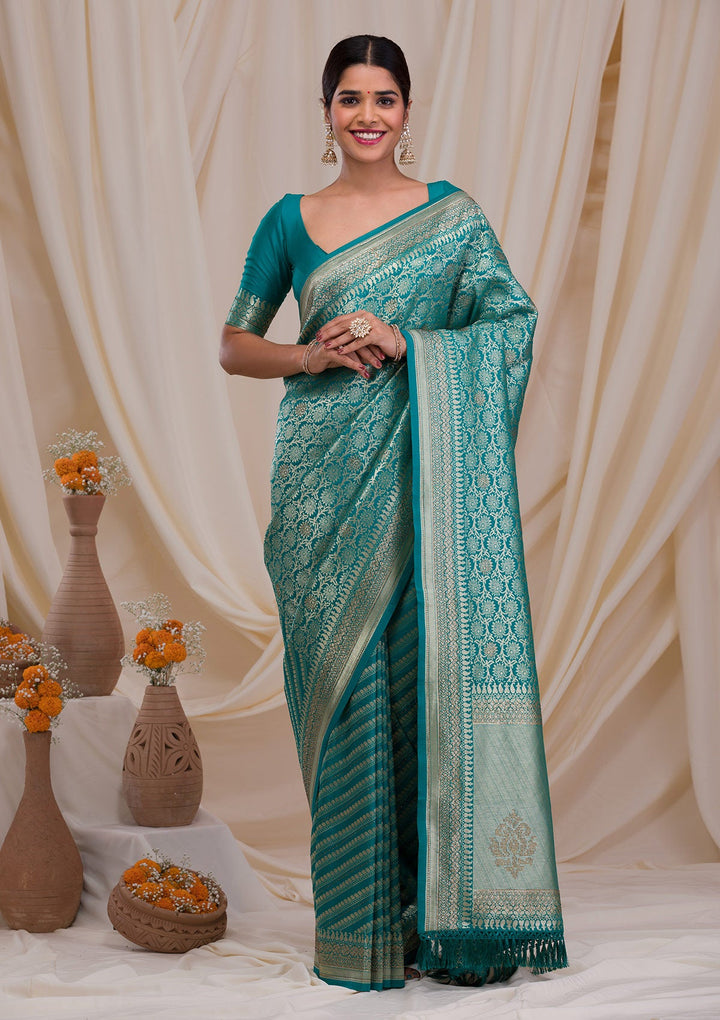 Rama Green Zariwork Art Silk Saree-Koskii
