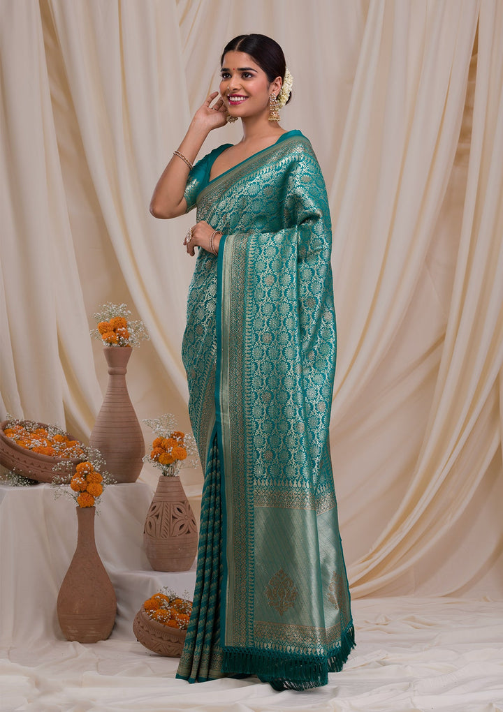 Rama Green Zariwork Art Silk Saree-Koskii