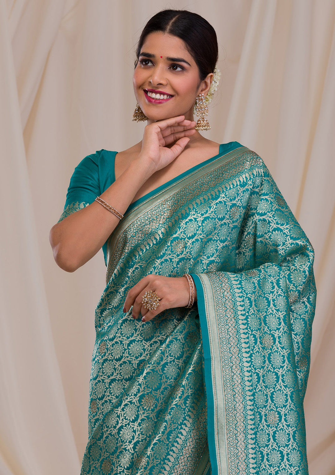 Rama Green Zariwork Art Silk Saree-Koskii