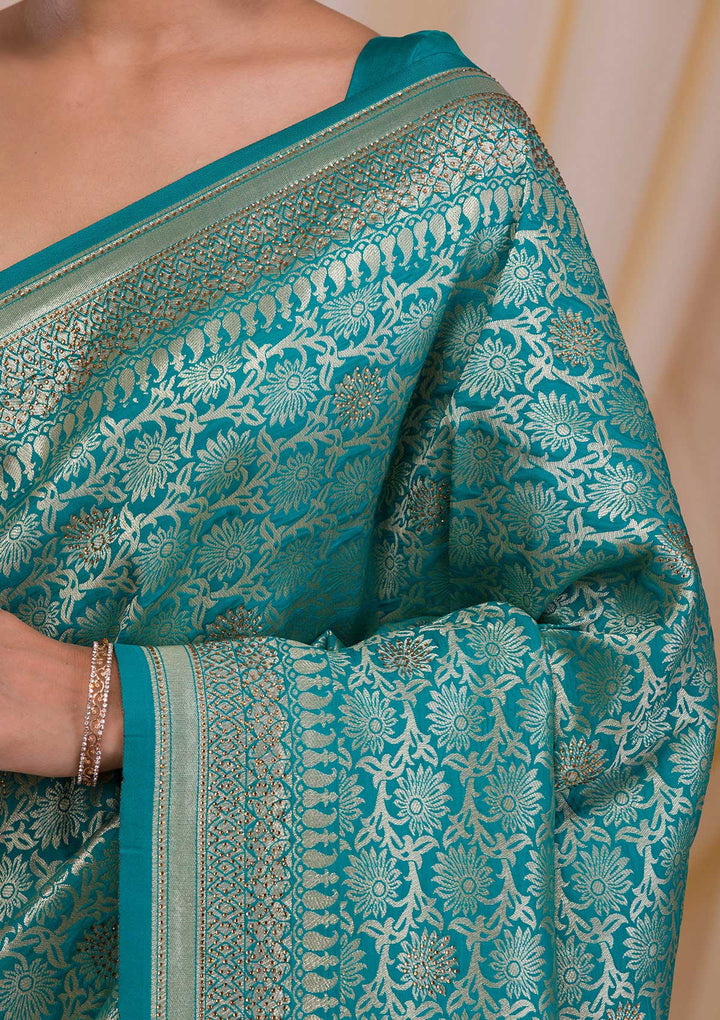 Rama Green Zariwork Art Silk Saree-Koskii