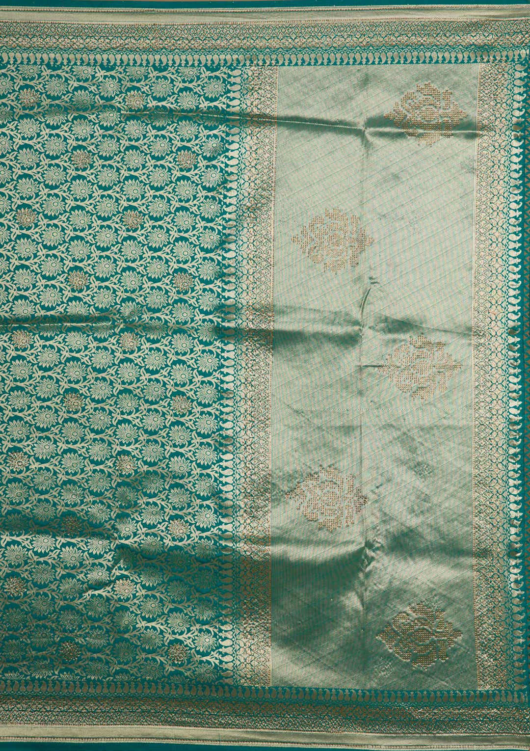 Rama Green Zariwork Art Silk Saree-Koskii