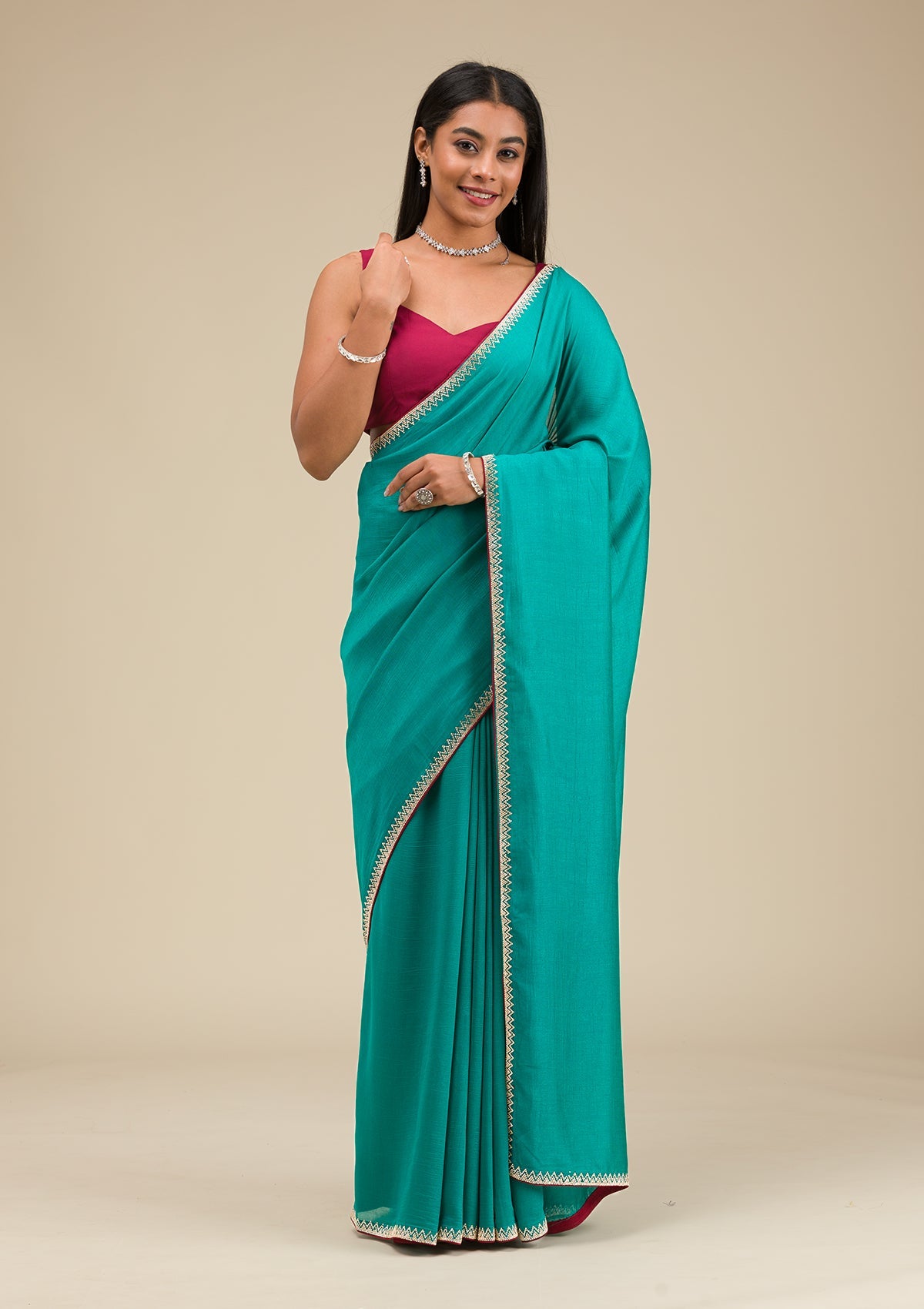 Rama Green Zariwork Art Silk Saree-Koskii