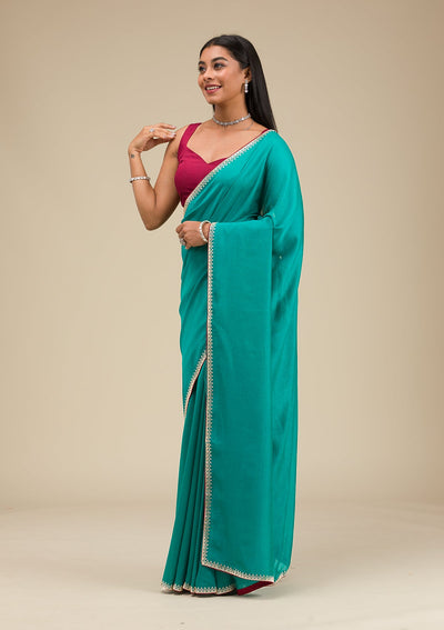 Rama Green Zariwork Art Silk Saree-Koskii