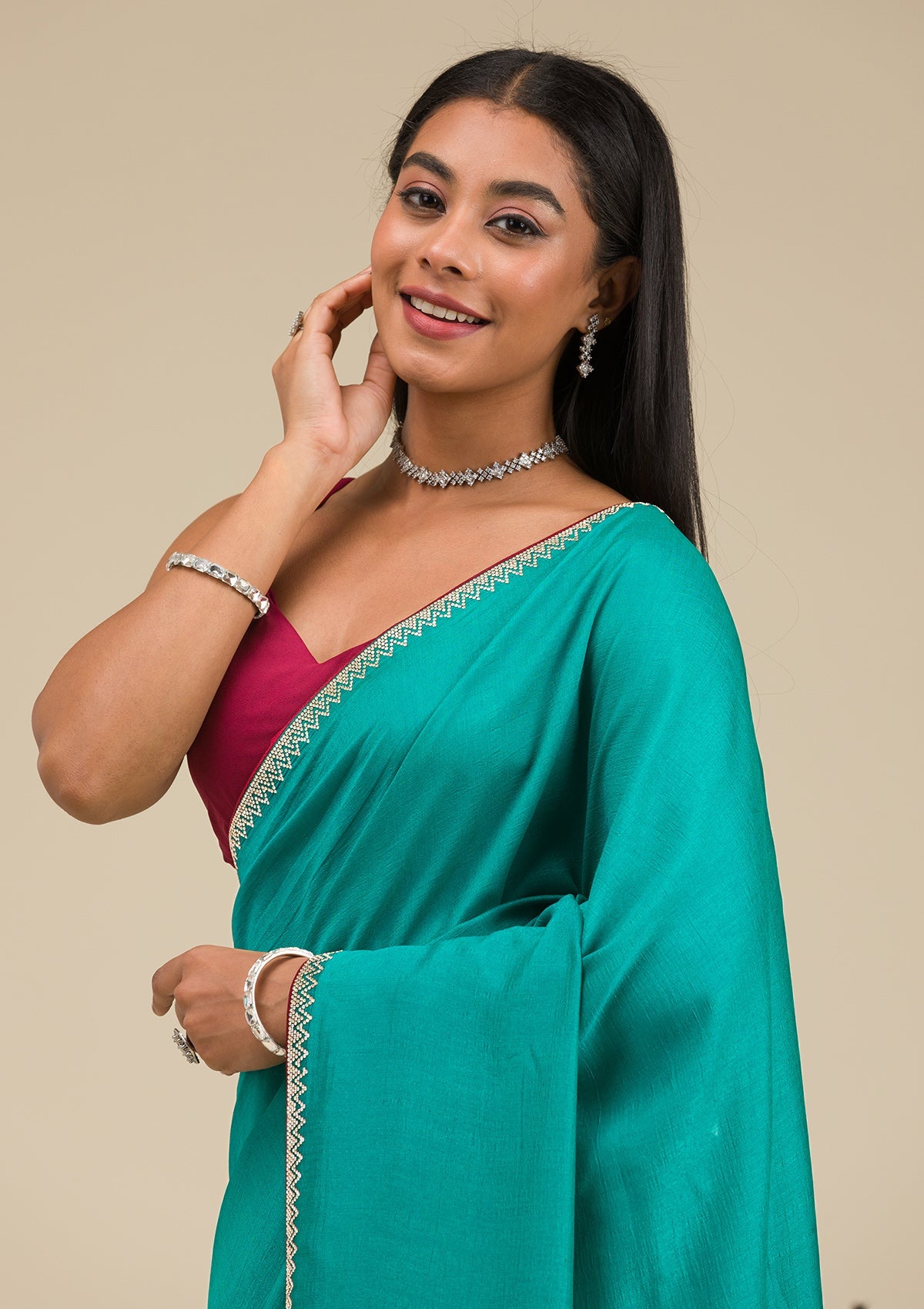 Rama Green Zariwork Art Silk Saree-Koskii