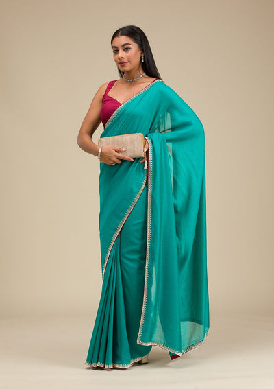 Rama Green Zariwork Art Silk Saree-Koskii