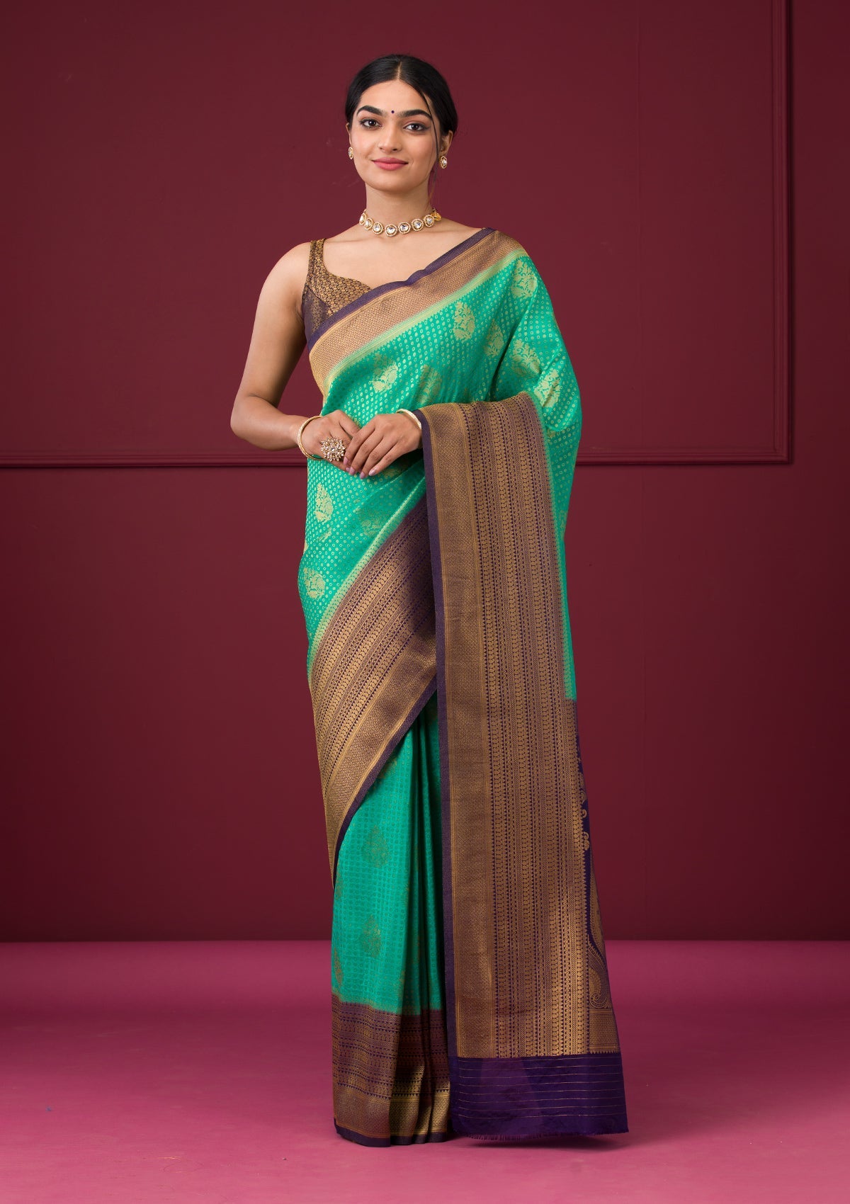 Rama Green Zariwork Georgette Saree