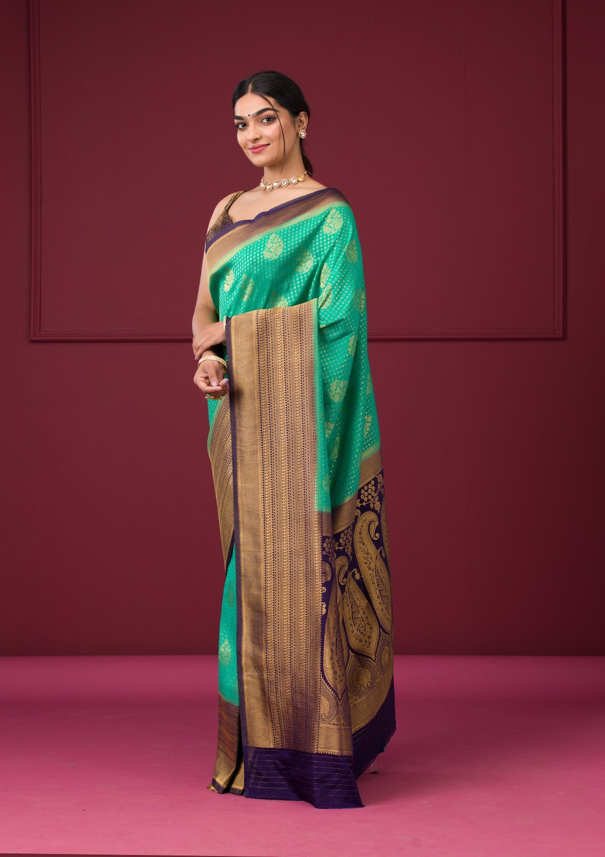 Rama Green Zariwork Georgette Saree