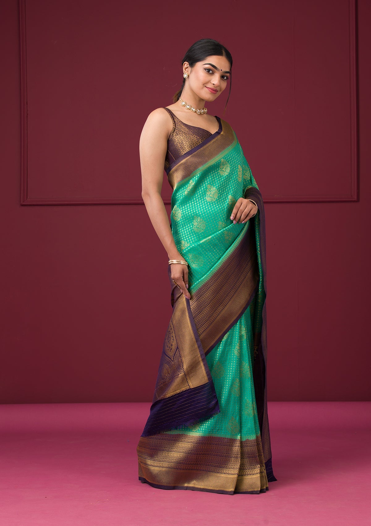 Rama Green Zariwork Georgette Saree